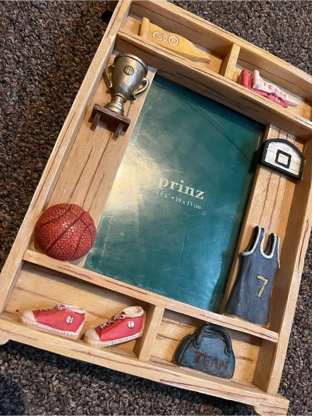Prinz Sports Themed Wooden Picture Frame with Green Mat- 4x6” picture